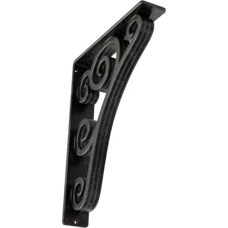 Ekena Millwork Tristan Wrought Iron Bracket, (Triple center brace), Antiqued Silver 2"W x 10"D x 12"H BKTM02X10X12TTNASV